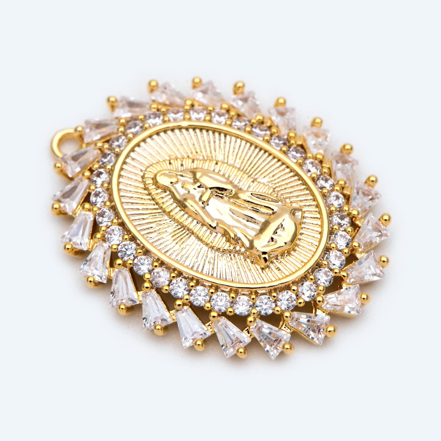 4pcs CZ pave Gold Hollow Virgin Mother Mary Pendants, Catholic Baptism Lady Guadalupe Charm, Medallion Religious Jewelry Craft (GB-4395-D)