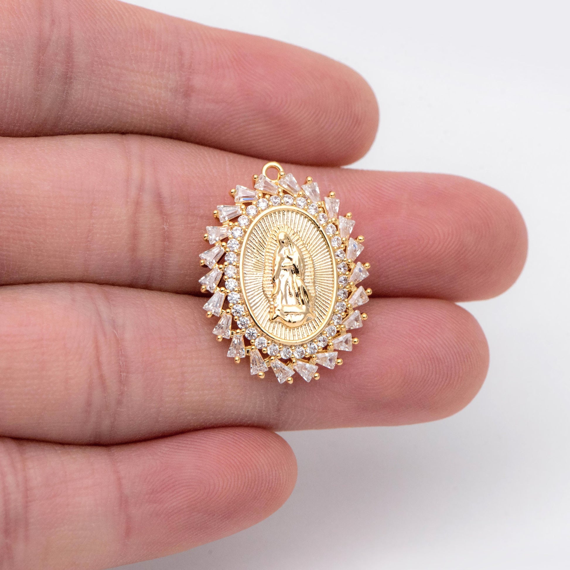 4pcs CZ pave Gold Hollow Virgin Mother Mary Pendants, Catholic Baptism Lady Guadalupe Charm, Medallion Religious Jewelry Craft (GB-4395-D)