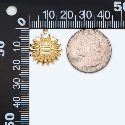 4pcs CZ Pave Gold Round Medallion Charm, Sun Pendant, Jewelry Supply (GB-1232-F)