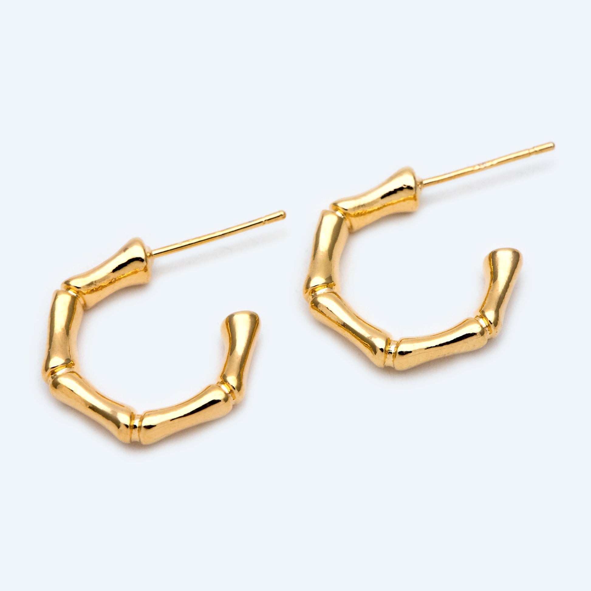 10pcs Gold Bamboo Earrings, Round Earring Hooks, Circle Hoop Ear post (GB-1973)