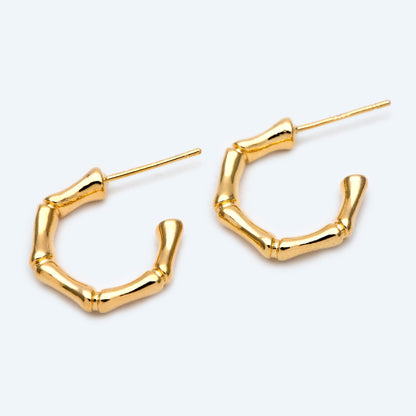 10pcs Gold Bamboo Earrings, Round Earring Hooks, Circle Hoop Ear post (GB-1973)