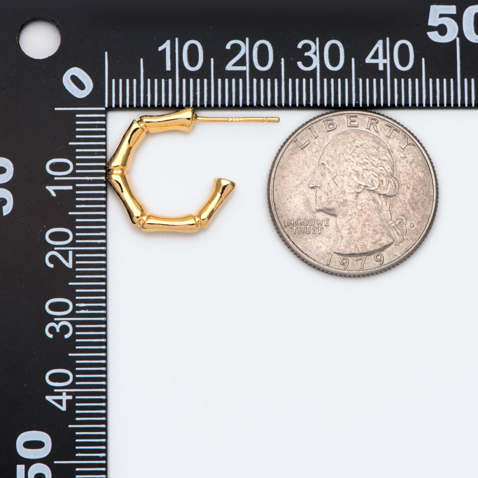 10pcs Gold Bamboo Earrings, Round Earring Hooks, Circle Hoop Ear post (GB-1973)