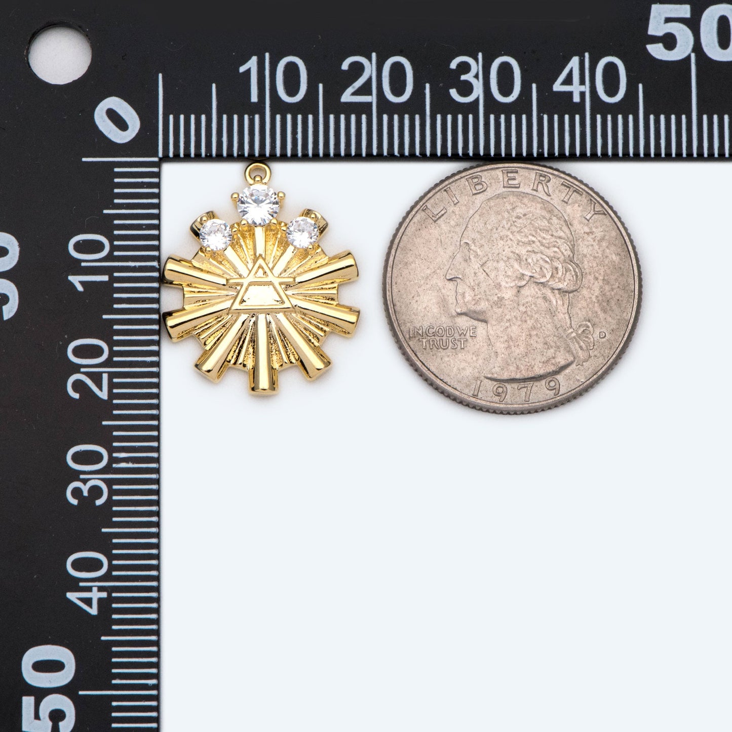 4pcs CZ Pave Rudder Charms, 18K Gold plated Brass Flower Pendants (GB-1974)