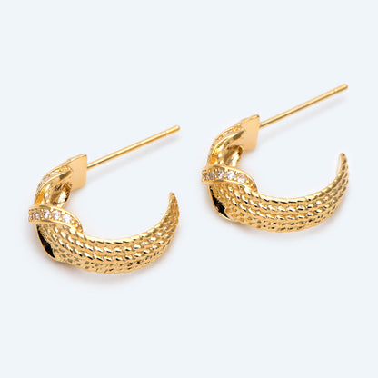 10pcs CZ Pave Gold Circle Earrings 15mm, Gold plated Brass, Geometric Hoop Stud Earrings (GB-1982)