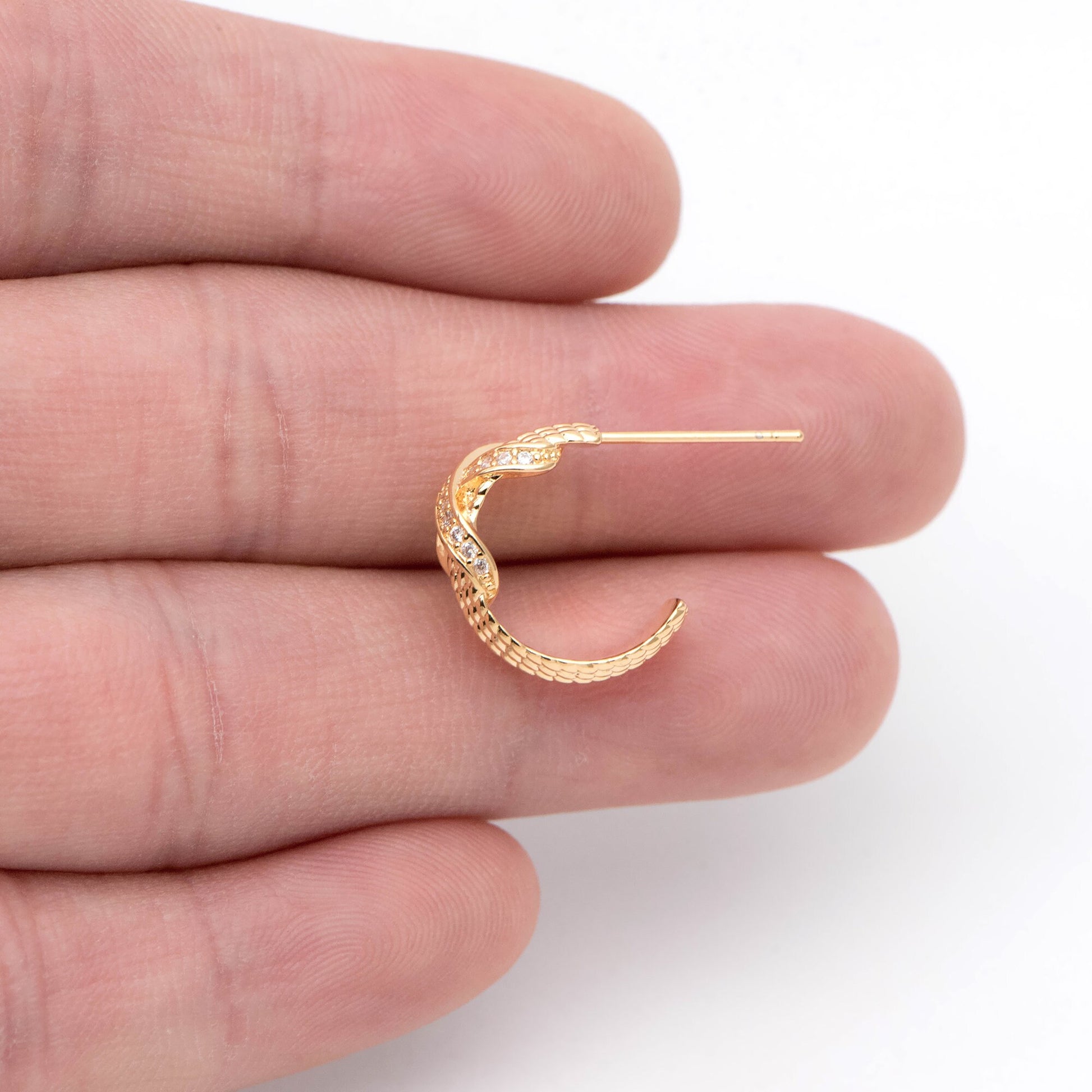 10pcs CZ Pave Gold Circle Earrings 15mm, Gold plated Brass, Geometric Hoop Stud Earrings (GB-1982)