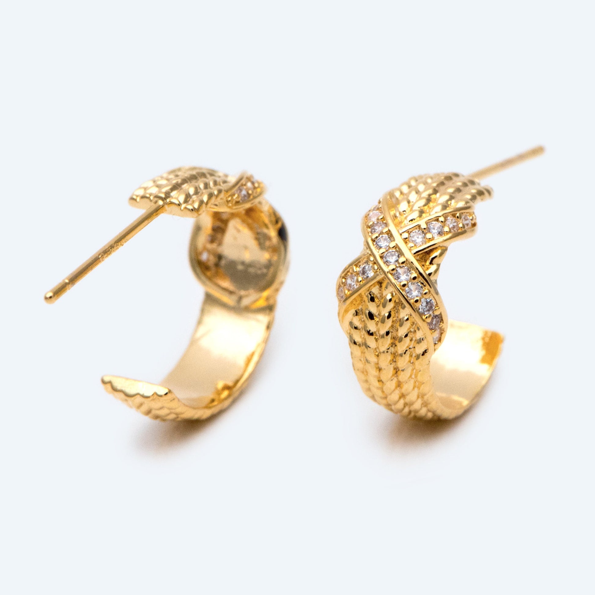 10pcs CZ Pave Gold Circle Earrings 15mm, Gold plated Brass, Geometric Hoop Stud Earrings (GB-1982)