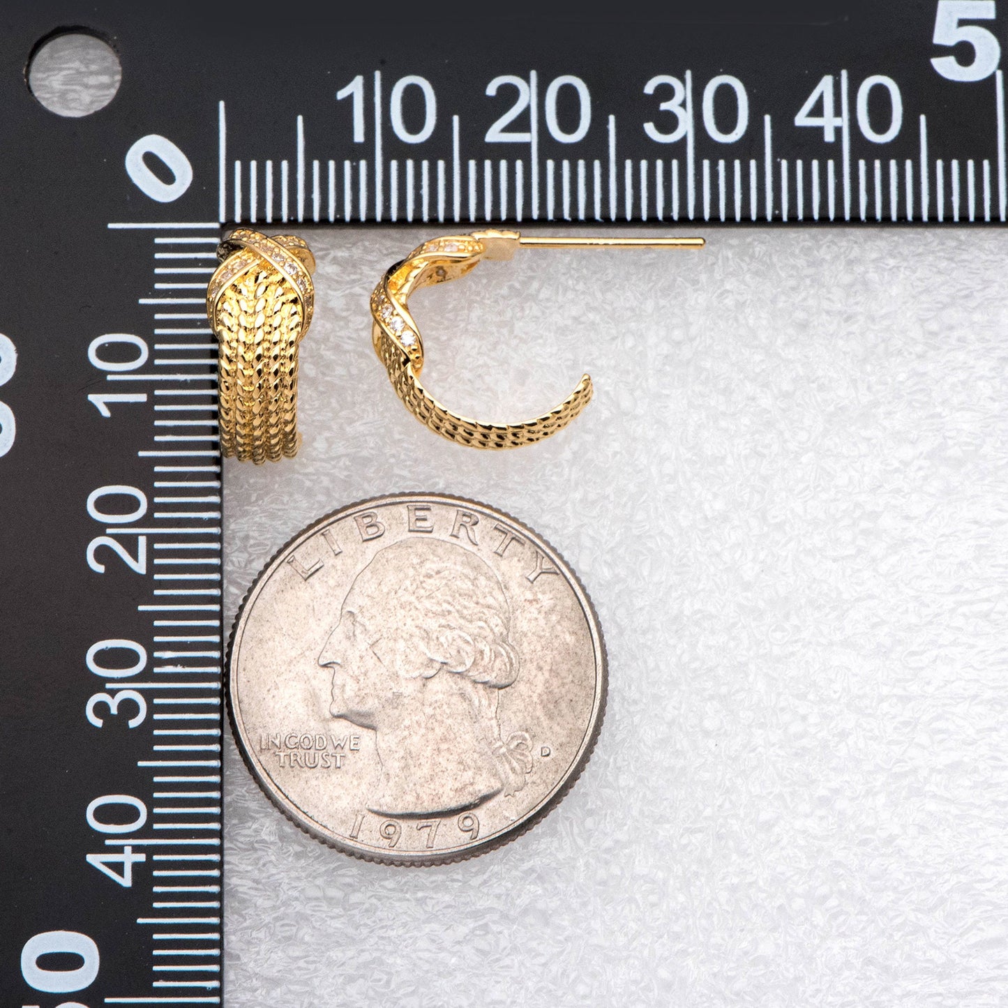 10pcs CZ Pave Gold Circle Earrings 15mm, Gold plated Brass, Geometric Hoop Stud Earrings (GB-1982)