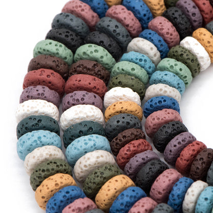 Volcanic Stone Rondelle Beads 8/ 10mm, Natural Lava Coin Beads Wholesale, Rainbow Mix Color (#V6098)