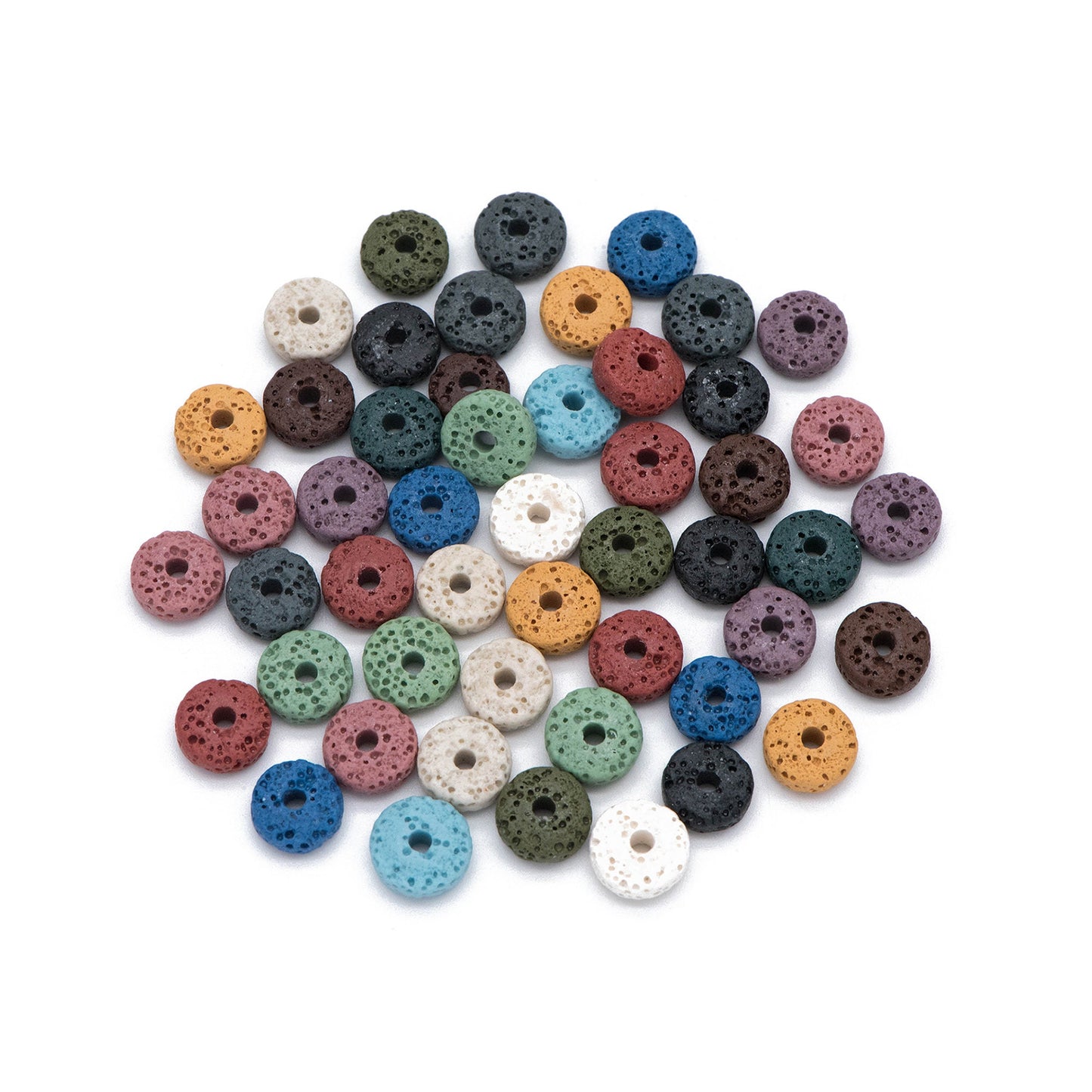 Volcanic Stone Rondelle Beads 8/ 10mm, Natural Lava Coin Beads Wholesale, Rainbow Mix Color (#V6098)