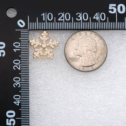 4pcs CZ Pave Gold Snowflake Ear Posts 15mm, Earring Findings, Jewelry Making, Diy Material, Jewelry Supplies (GB-1737)
