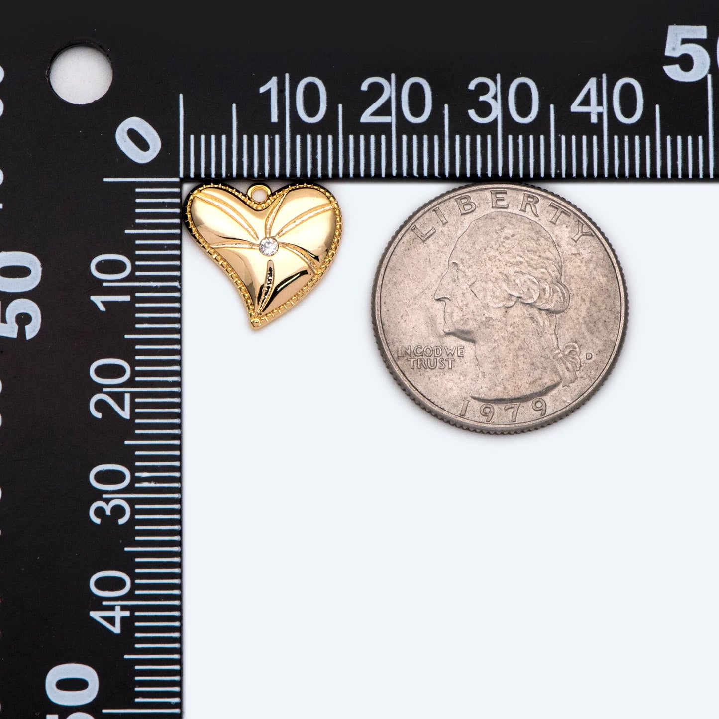 4pcs CZ pave Gold Heart Charms 14x15mm, Gold Plated Brass Heart Pendants (GB-4409-E)