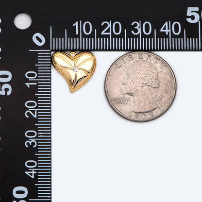 4pcs CZ pave Gold Heart Charms 14x15mm, Gold Plated Brass Heart Pendants (GB-4409-E)