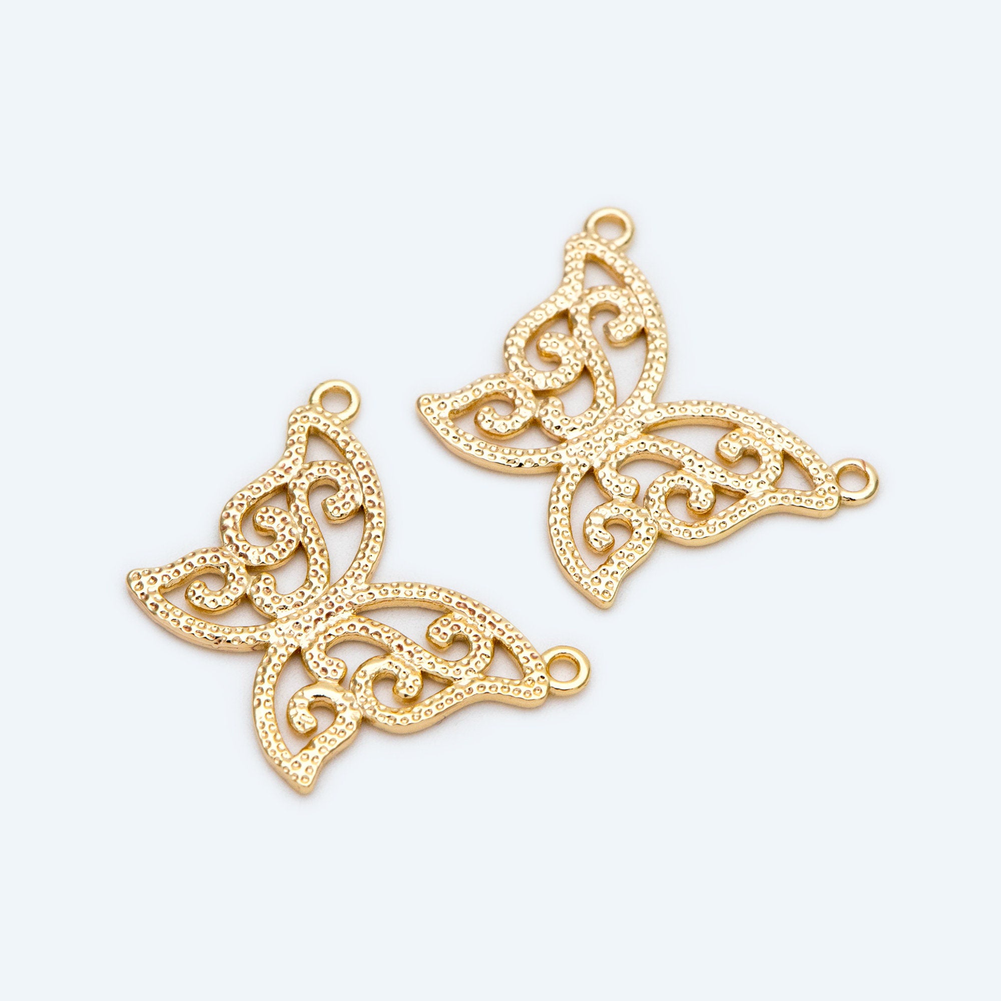 10pcs Gold plated Brass Butterfly Charms 18x25mm, Connector Pendant with 2 Loops (GB-1989)