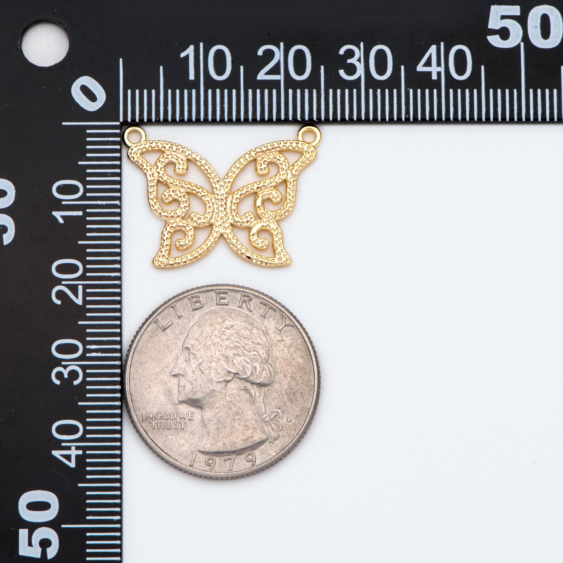 10pcs Gold plated Brass Butterfly Charms 18x25mm, Connector Pendant with 2 Loops (GB-1989)