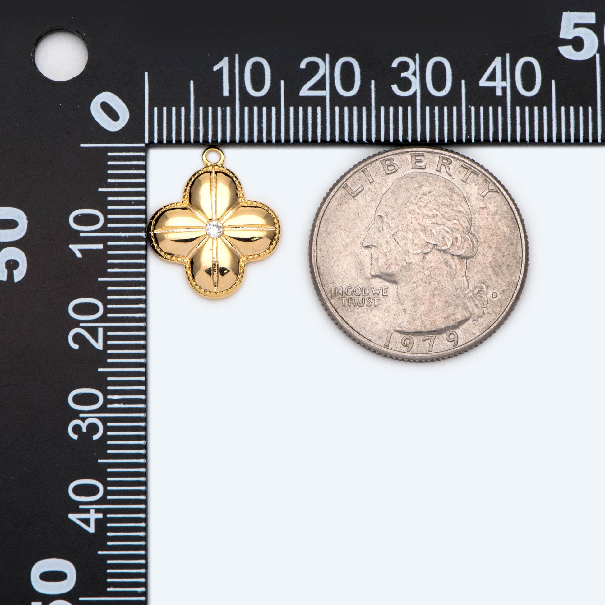 4pcs Gold CZ Flower Charms 15mm, 18K Real Gold plated Brass, Floral Earring Pendants (GB-978-A)