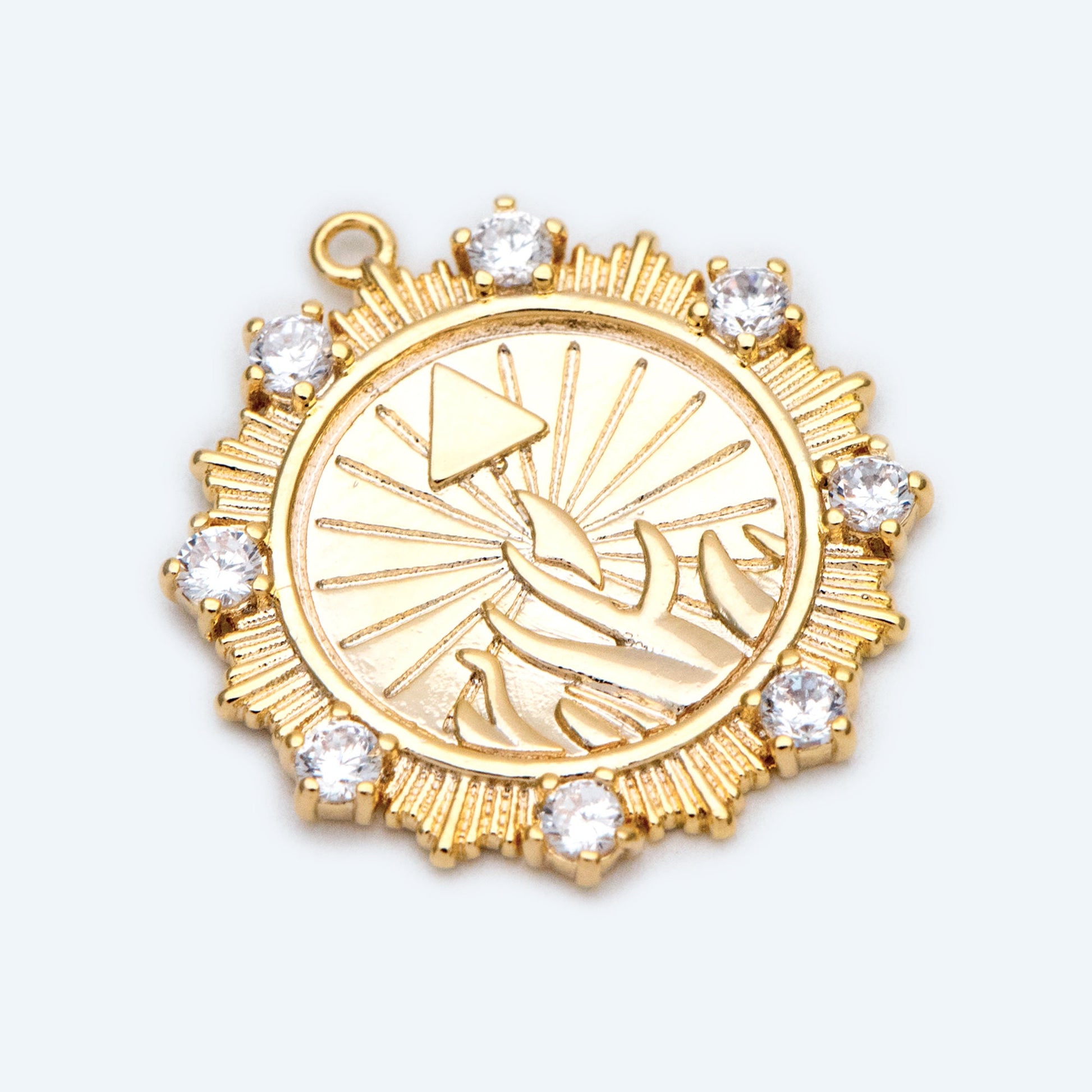 4pcs CZ Pave Gold Sun Disc Charms, 18K Gold plated Brass, Round Disk Sun Pendants (GB-1232-M)
