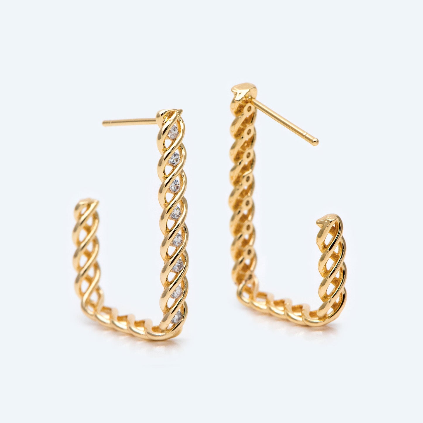 4pcs CZ Pave Gold Twisted earring, Geometric earring posts, stud earrings (GB-2002)