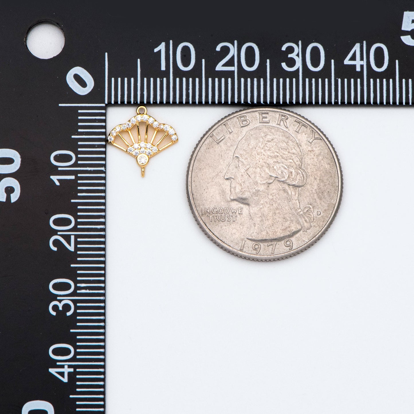 4pcs CZ Pave Gold Fan Shaped Connectors 11mm, Earring Findings, Jewelry Making, Diy Material, Jewelry Supplies (GB-2005)