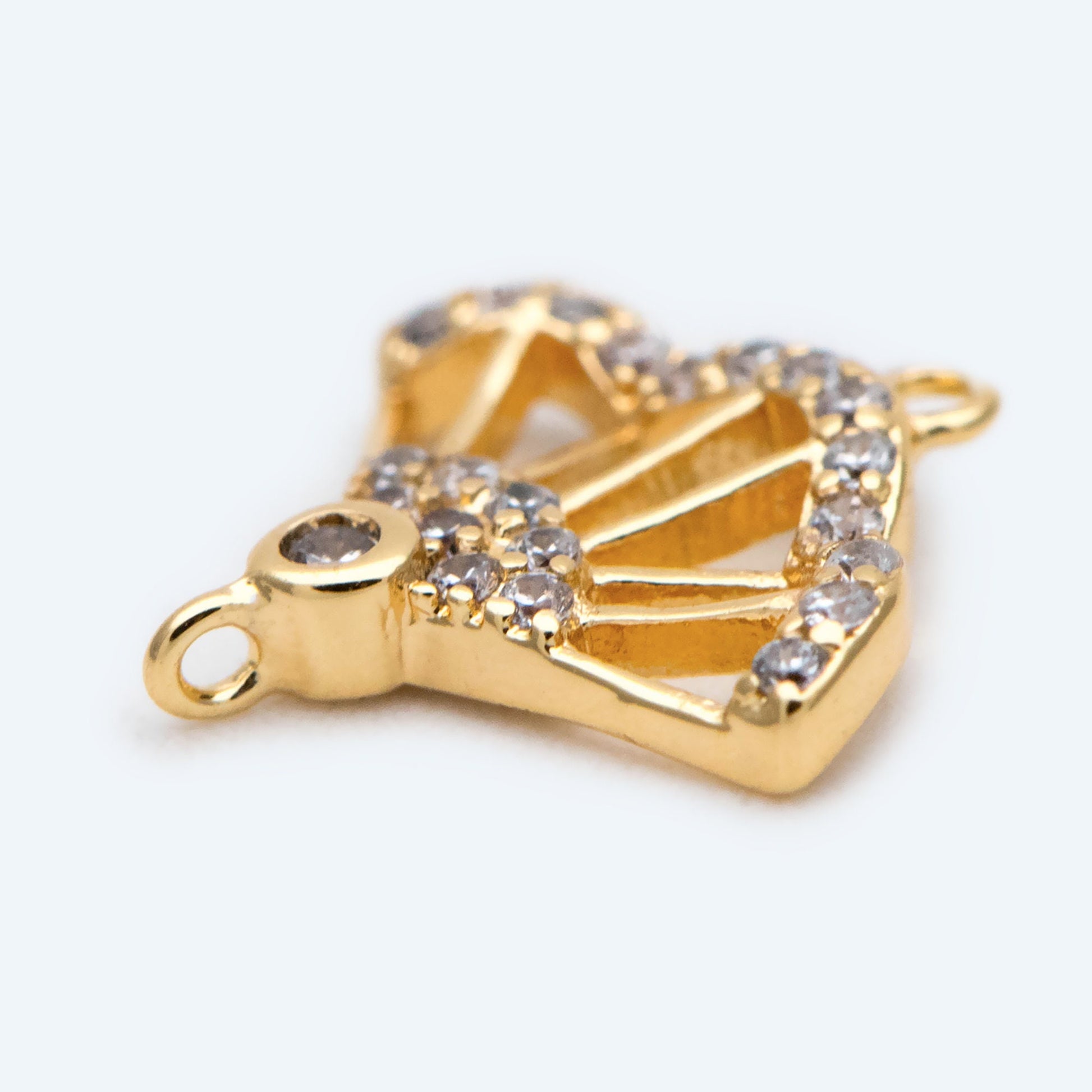 4pcs CZ Pave Gold Fan Shaped Connectors 11mm, Earring Findings, Jewelry Making, Diy Material, Jewelry Supplies (GB-2005)