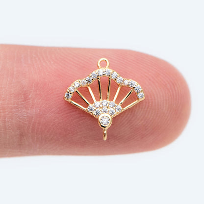 4pcs CZ Pave Gold Fan Shaped Connectors 11mm, Earring Findings, Jewelry Making, Diy Material, Jewelry Supplies (GB-2005)