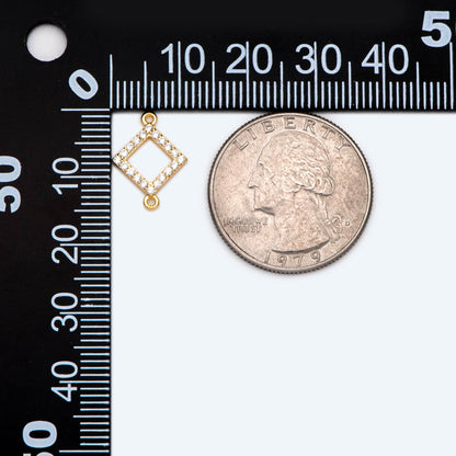 4pcs Micro Pave Gold Rhombus Connector 15x11mm, CZ Pave Geometric Pendants, Real Gold plated Brass Square Charms (GB-376-D)