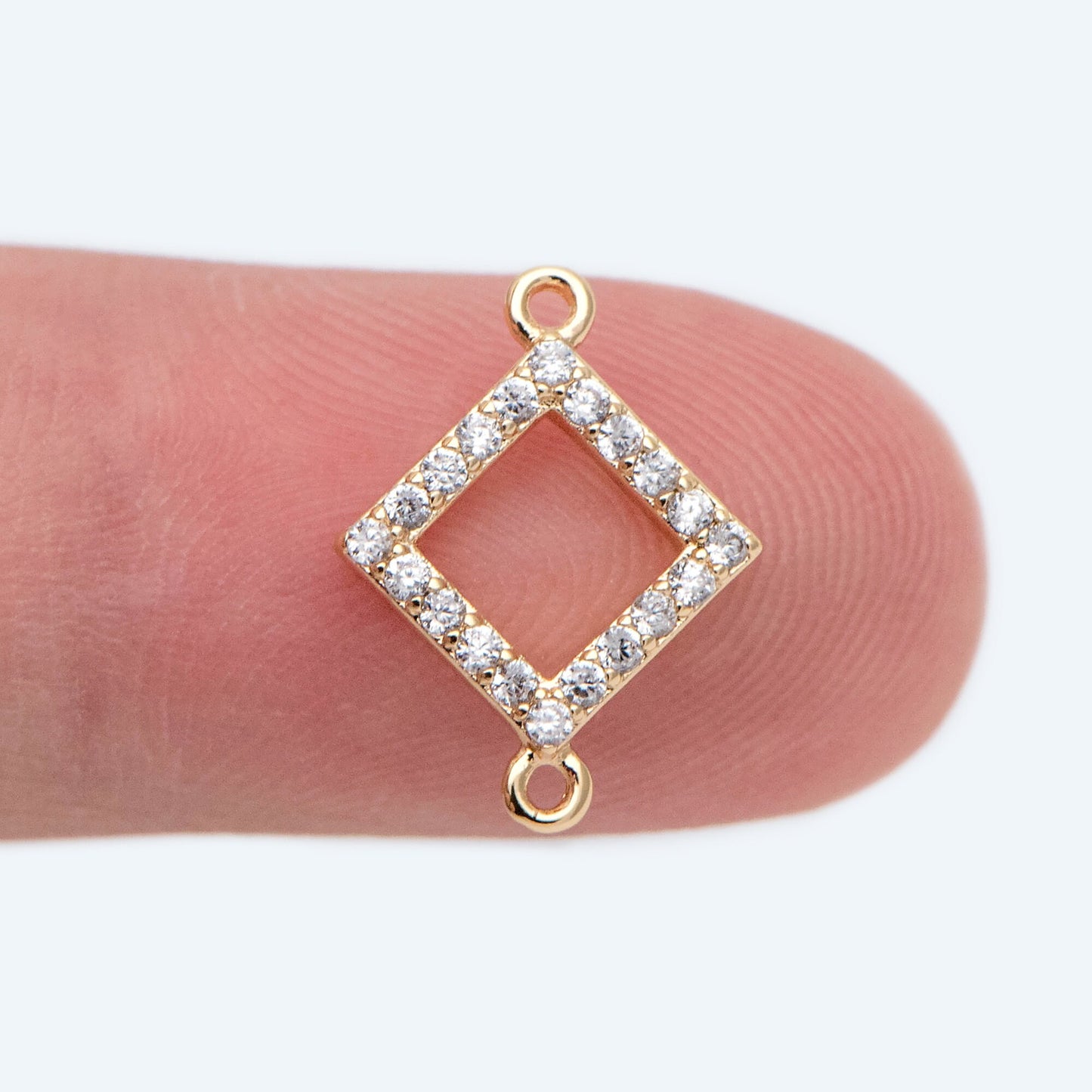 4pcs Micro Pave Gold Rhombus Connector 15x11mm, CZ Pave Geometric Pendants, Real Gold plated Brass Square Charms (GB-376-D)