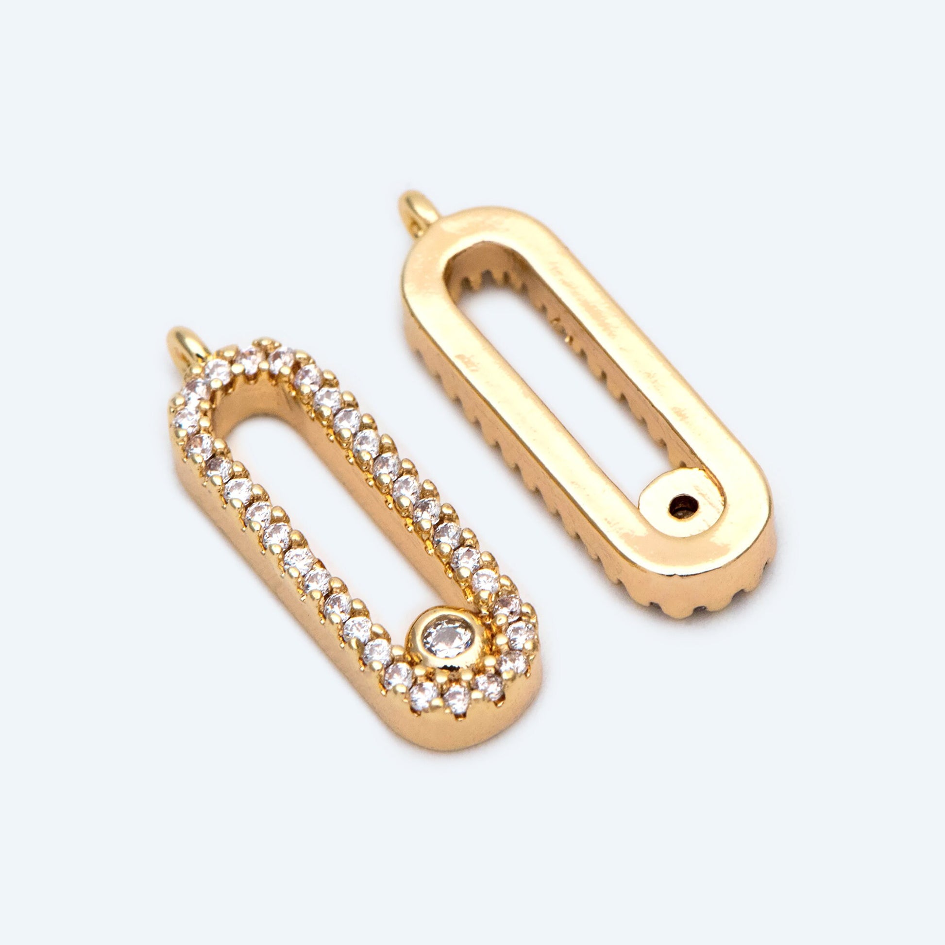 4pcs CZ Pave Gold Oval Charms, Jewelry Making, Diy Material, Jewelry Supplies (GB-2017)