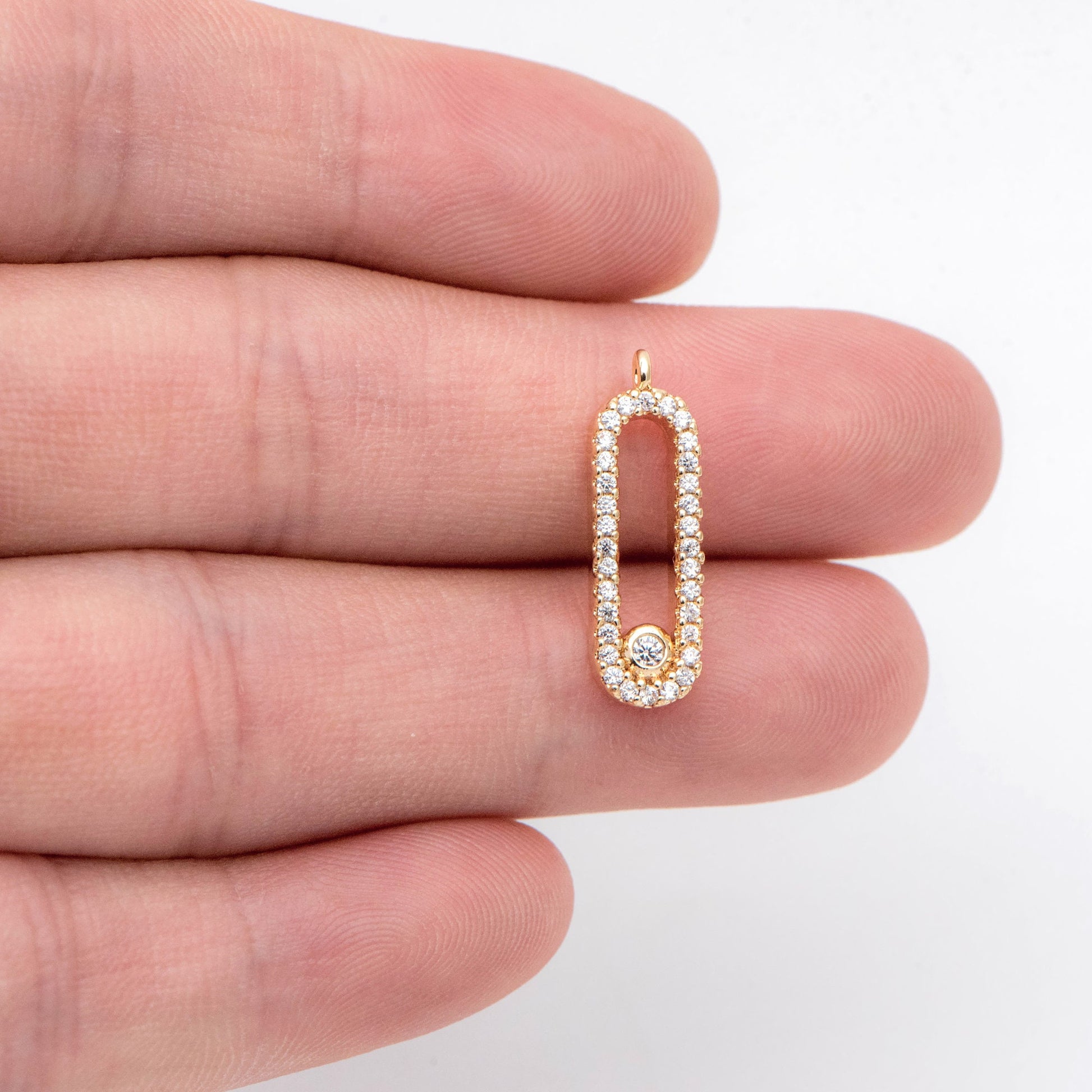 4pcs CZ Pave Gold Oval Charms, Jewelry Making, Diy Material, Jewelry Supplies (GB-2017)