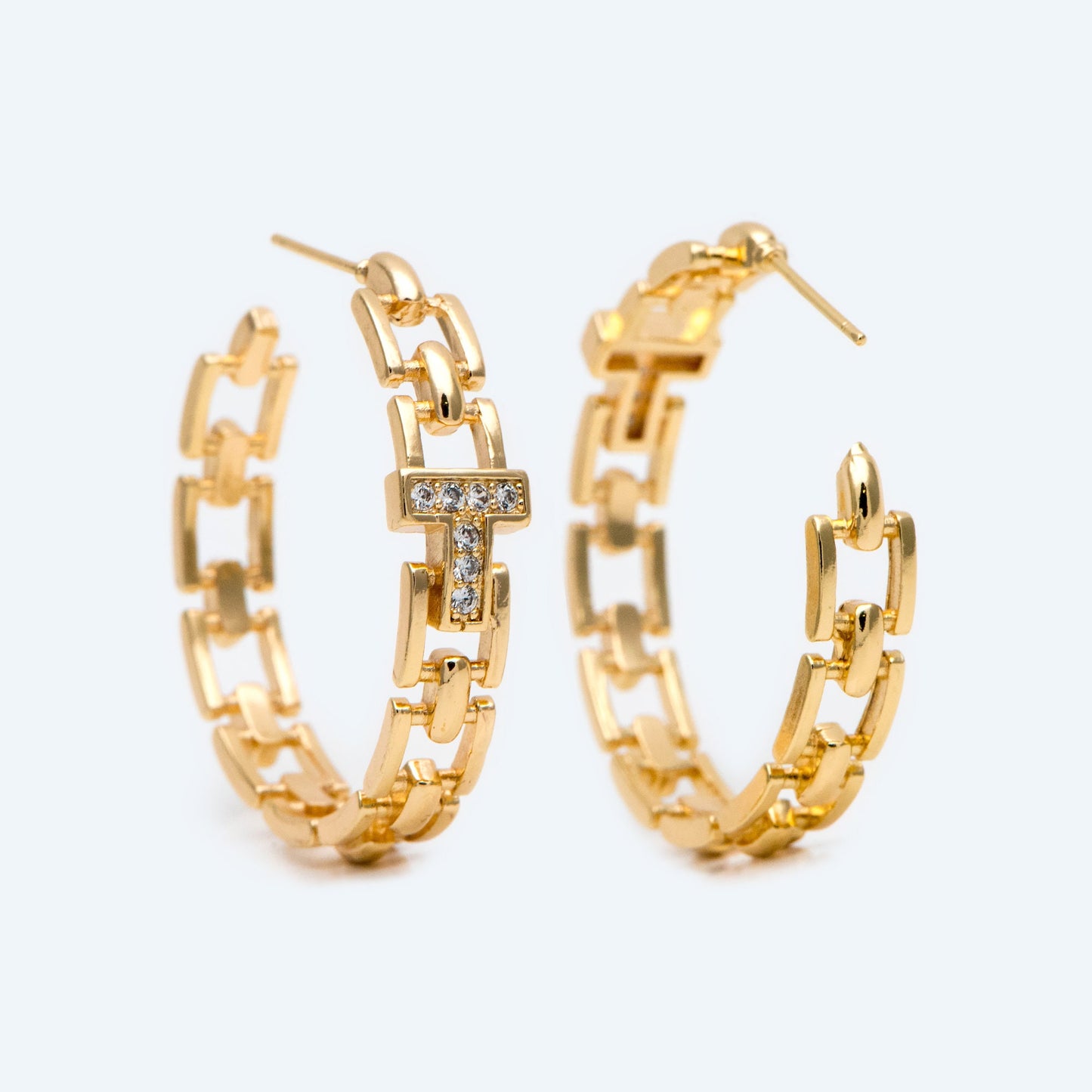 4pcs CZ Pave Chunky Gold Hoops, Chain Hoops, Thick Hoop Earrings, Hoop Earrings (GB-2012)