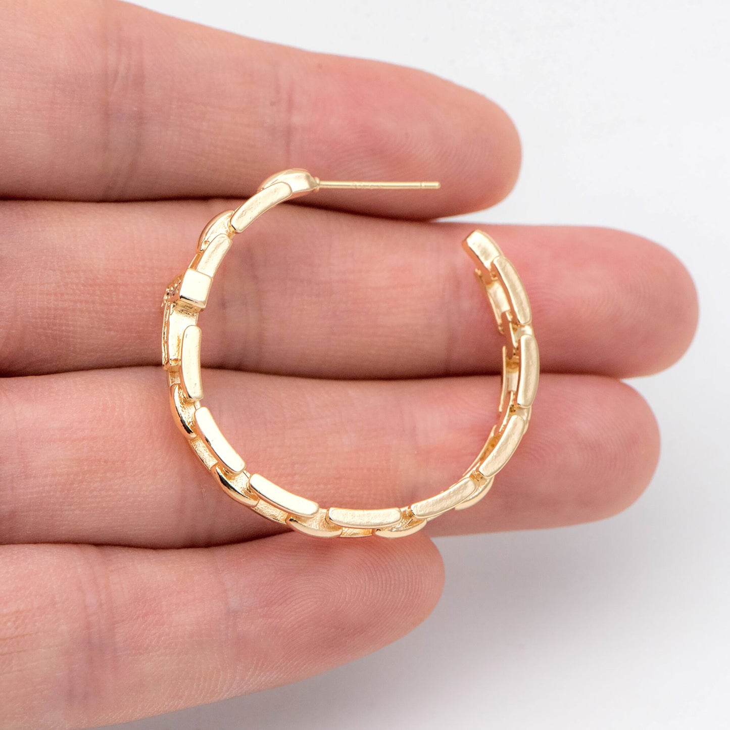 4pcs CZ Pave Chunky Gold Hoops, Chain Hoops, Thick Hoop Earrings, Hoop Earrings (GB-2012)