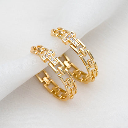 4pcs CZ Pave Chunky Gold Hoops, Chain Hoops, Thick Hoop Earrings, Hoop Earrings (GB-2012)