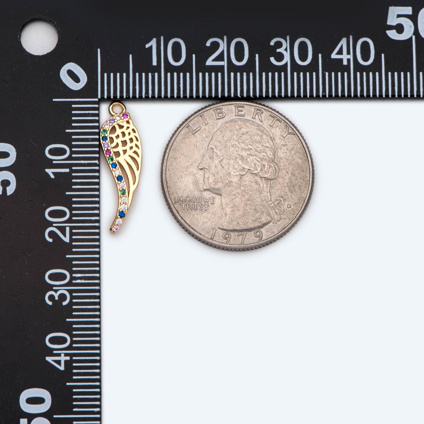 4pcs CZ Pave Gold Wing Charms 22x6mm, Real 18K Gold plated Brass, Wing Pendants for Earring/ Necklaces (GB-1957)