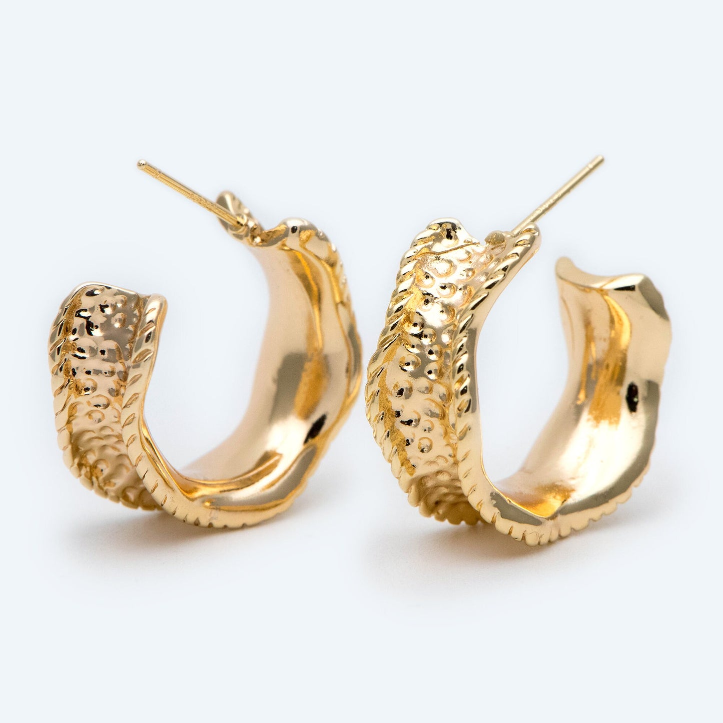 10pcs Gold chunky hoop earring, Hammered hoops, thick hoop earrings (GB-1963)