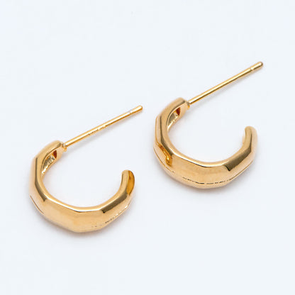 10pcs Gold Hoop Ear Posts 13mm, Gold plated Brass Earring Hoops, Bar Stud Earrings (GB-2027)