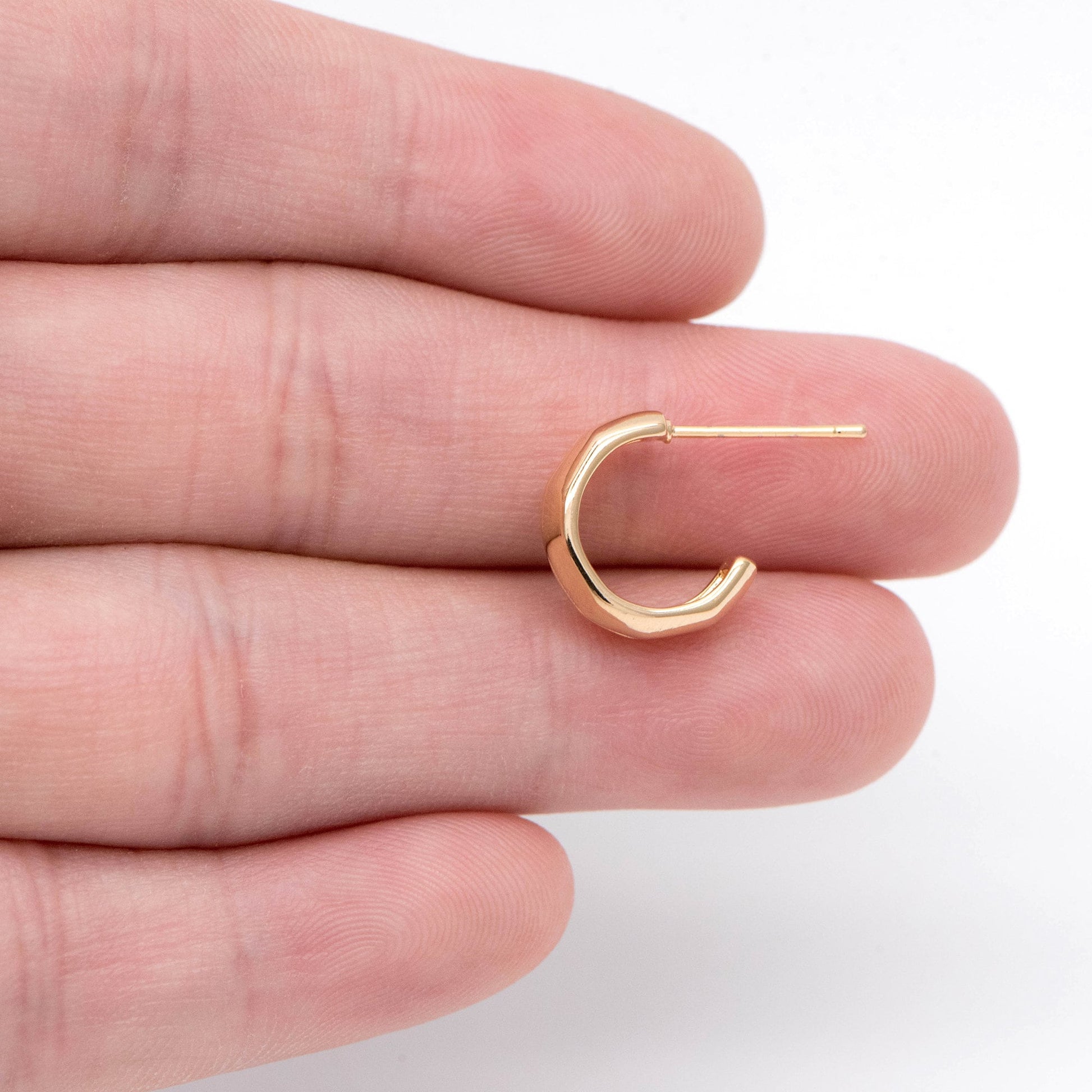 10pcs Gold Hoop Ear Posts 13mm, Gold plated Brass Earring Hoops, Bar Stud Earrings (GB-2027)