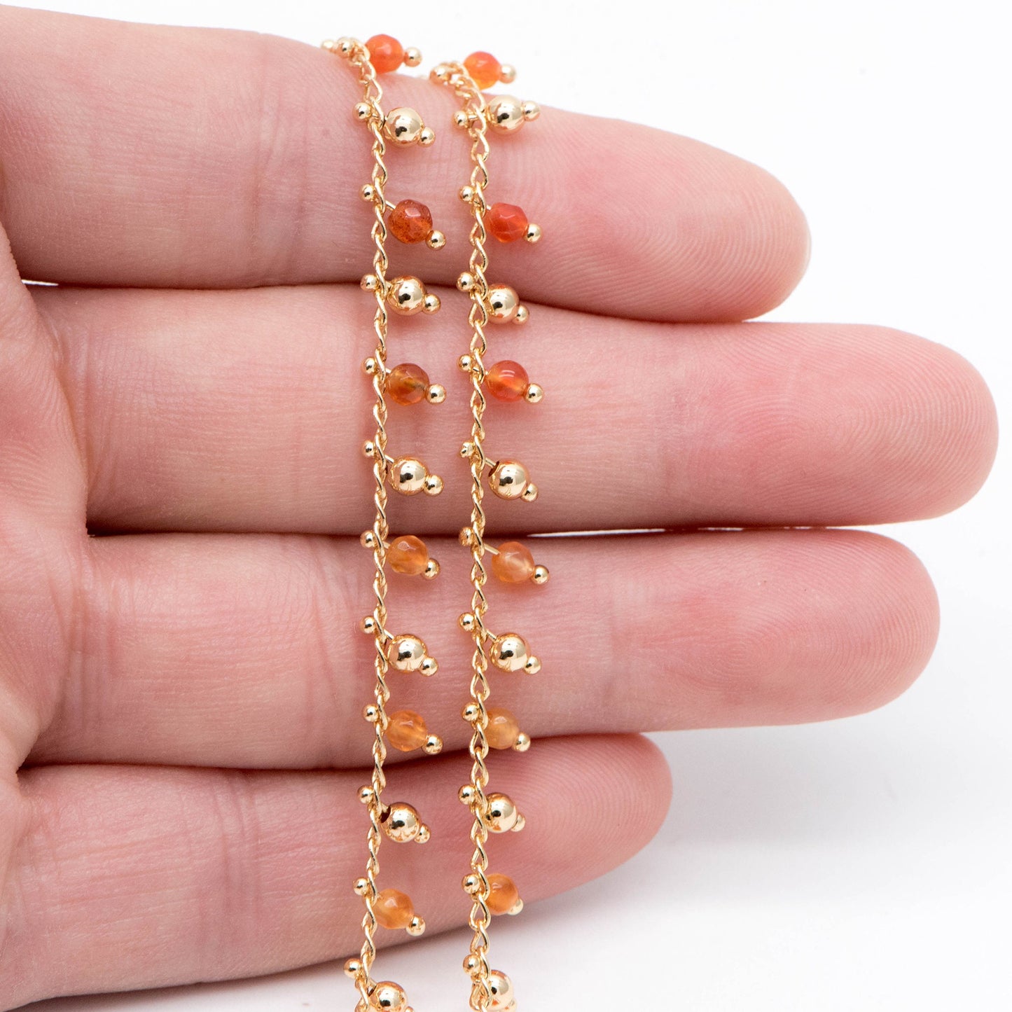 Gold Beaded Chain, Orange Agate Chains, Curb Chain with 3.5mm Round Beads, DIY Necklace Bracelet Chain Supplies (#LK-457)/ 1 Meter=3.3ft