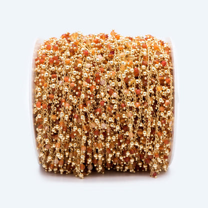 Gold Beaded Chain, Orange Agate Chains, Curb Chain with 3.5mm Round Beads, DIY Necklace Bracelet Chain Supplies (#LK-457)/ 1 Meter=3.3ft