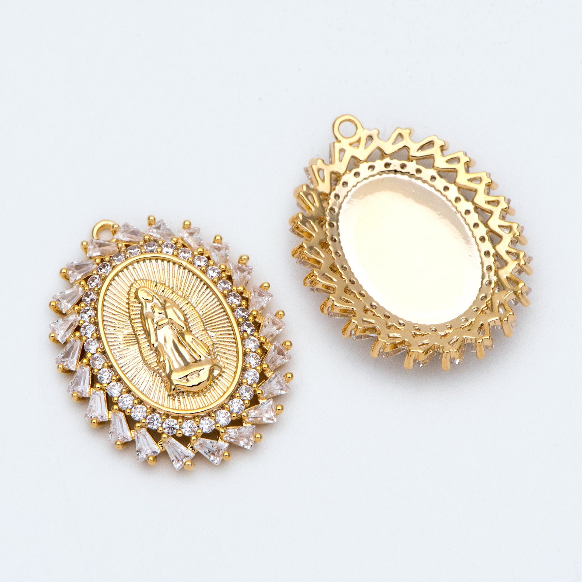 4pcs CZ pave Gold Hollow Virgin Mother Mary Pendants, Catholic Baptism Lady Guadalupe Charm, Medallion Religious Jewelry Craft (GB-4395-D)