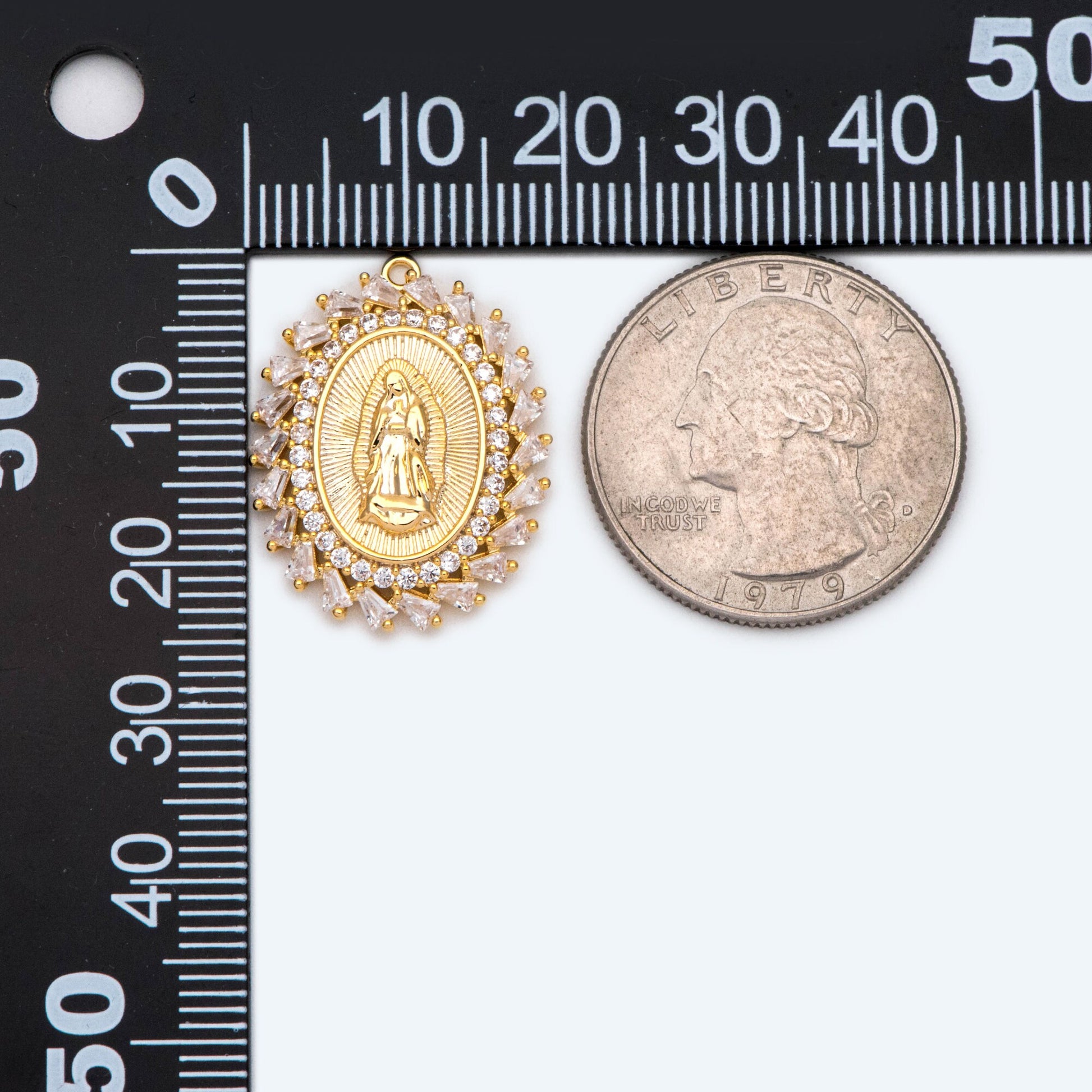 4pcs CZ pave Gold Hollow Virgin Mother Mary Pendants, Catholic Baptism Lady Guadalupe Charm, Medallion Religious Jewelry Craft (GB-4395-D)