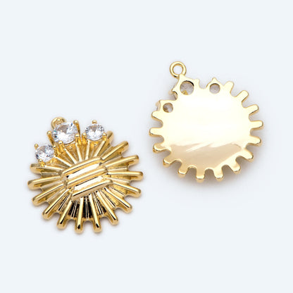 4pcs CZ Pave Gold Round Medallion Charm, Sun Pendant, Jewelry Supply (GB-1232-F)