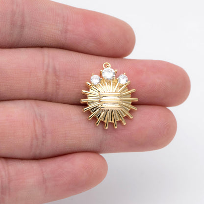 4pcs CZ Pave Gold Round Medallion Charm, Sun Pendant, Jewelry Supply (GB-1232-F)