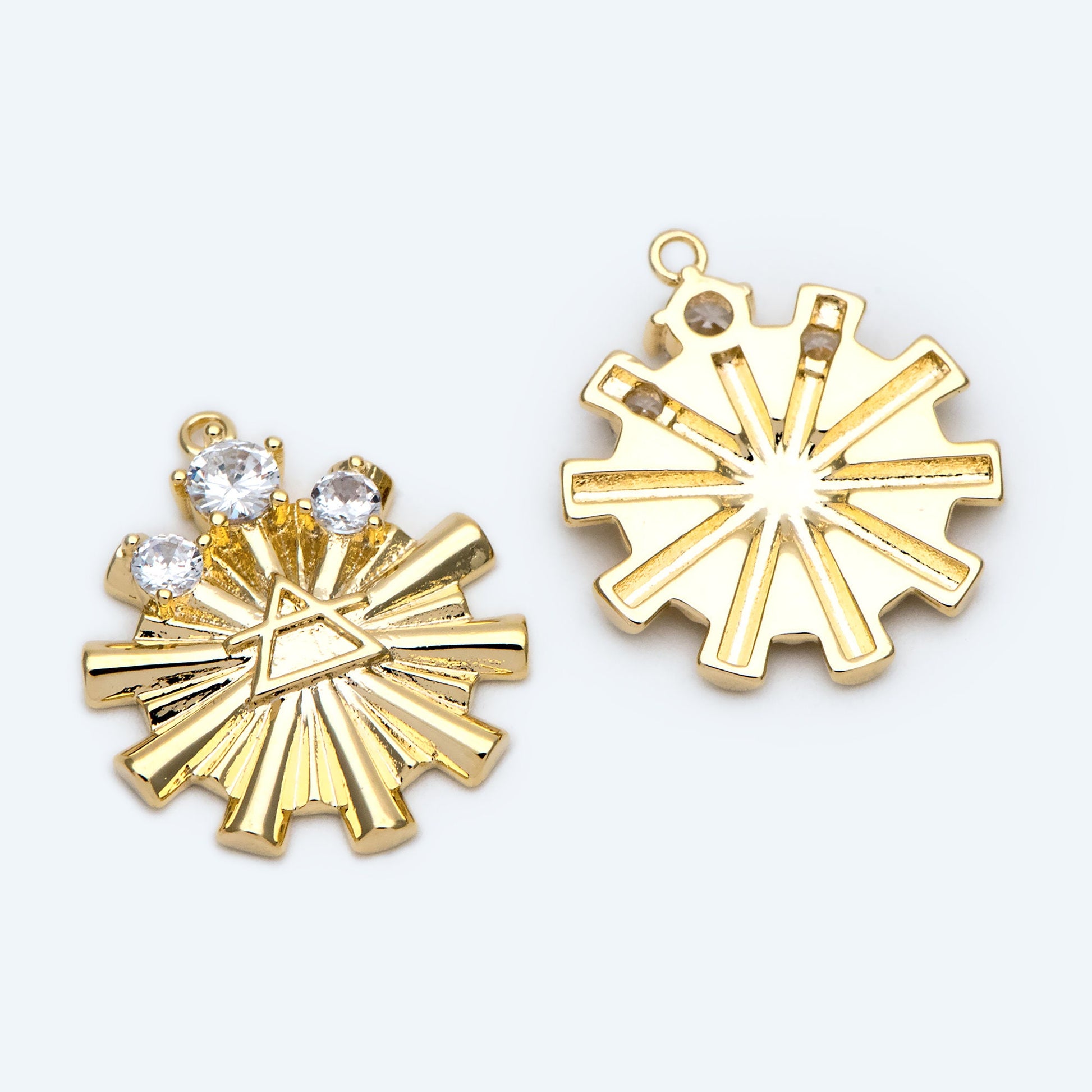 4pcs CZ Pave Rudder Charms, 18K Gold plated Brass Flower Pendants (GB-1974)