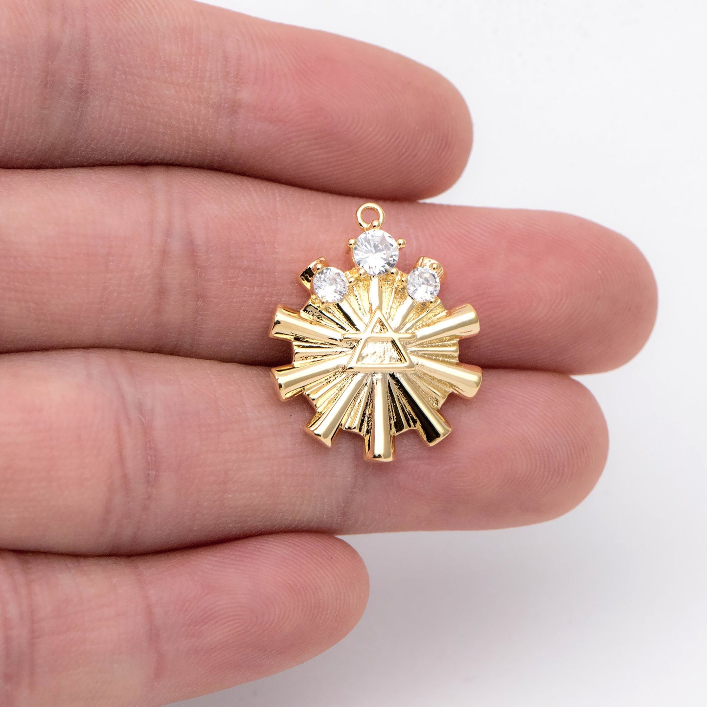 4pcs CZ Pave Rudder Charms, 18K Gold plated Brass Flower Pendants (GB-1974)