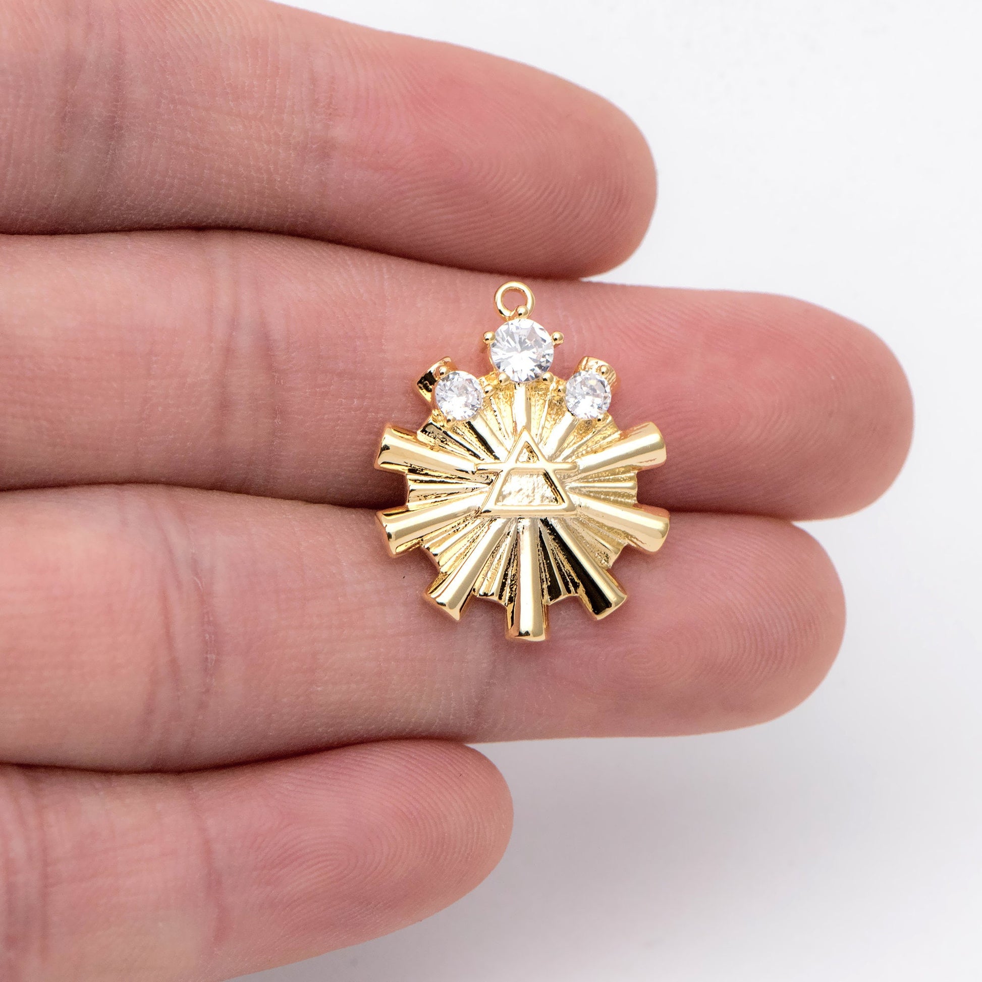 4pcs CZ Pave Rudder Charms, 18K Gold plated Brass Flower Pendants (GB-1974)