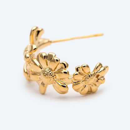 10pcs Gold plated Brass Flower Earring Posts, Daisy Stud Earrings (GB-1977)