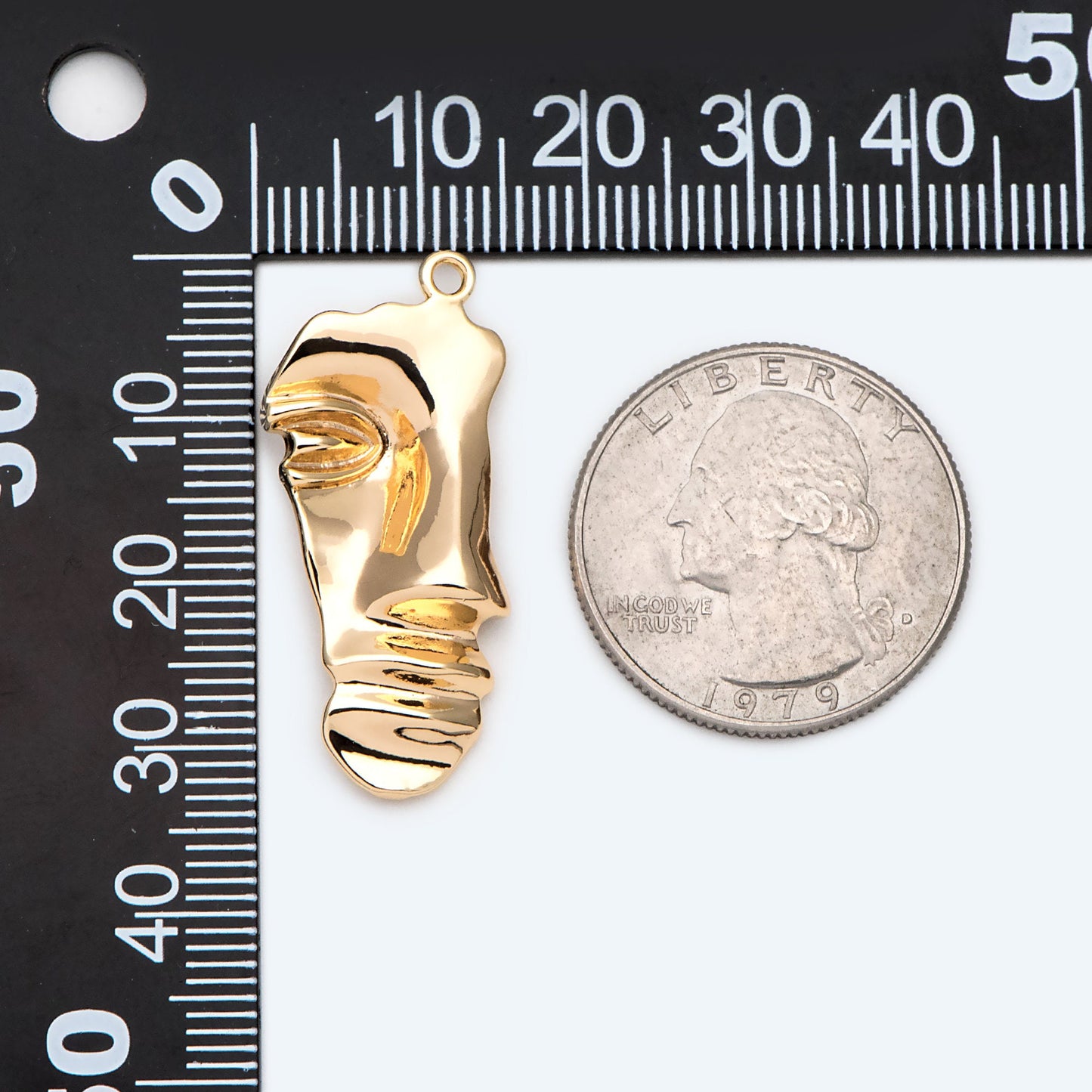 10pcs Gold Face Charm 33x15mm, Real 18K Gold plated Brass, Jewelry Supply (GB-2040)