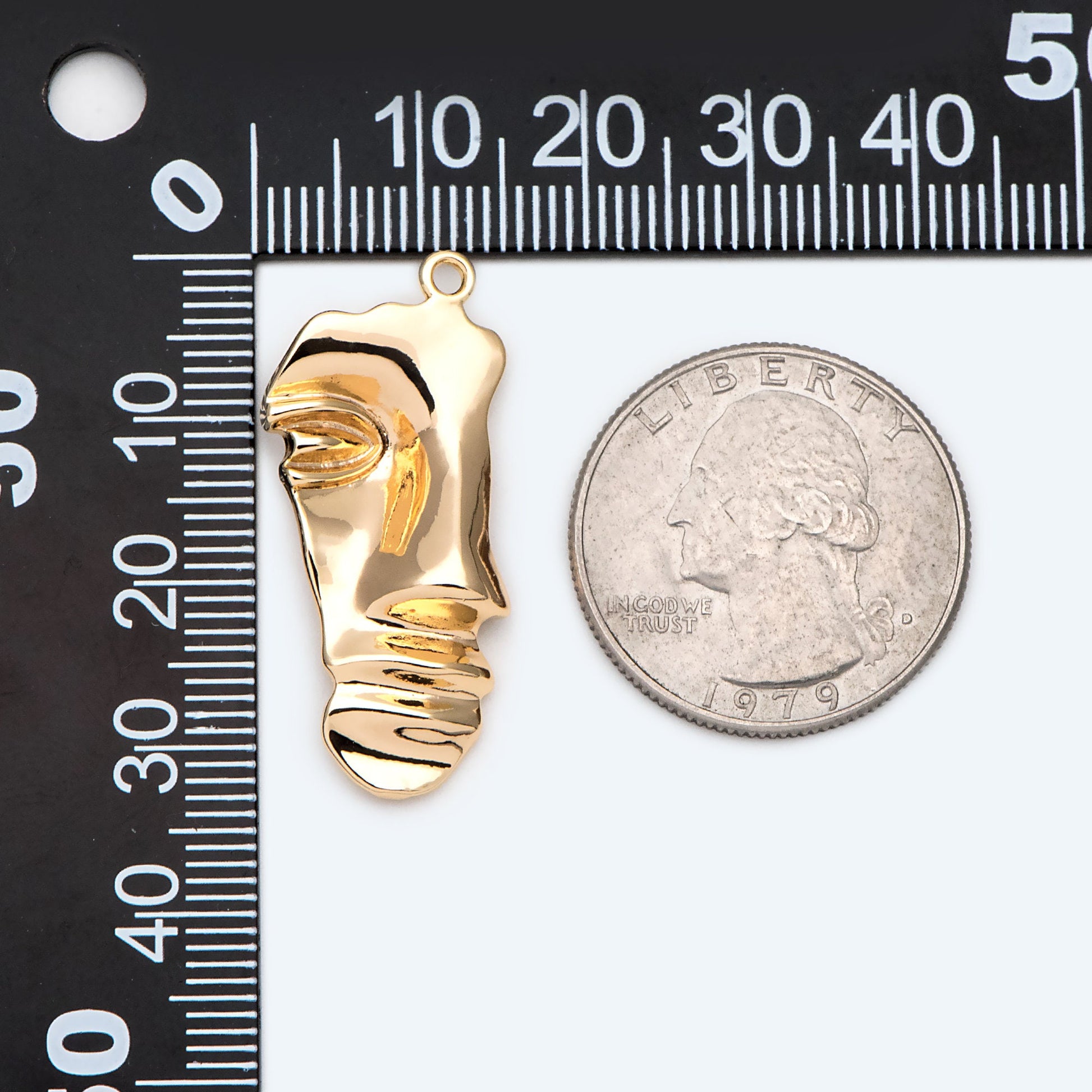 10pcs Gold Face Charm 33x15mm, Real 18K Gold plated Brass, Jewelry Supply (GB-2040)