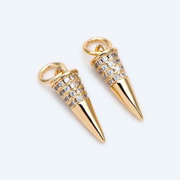 4pcs CZ Micro Pave Spike Charm Stud Charm, Pave Cone Charm, Jewelry Supplies, DIY Jewelry, Spike Necklace Bracelet Earring Charm (GB-2041)