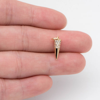 4pcs CZ Micro Pave Spike Charm Stud Charm, Pave Cone Charm, Jewelry Supplies, DIY Jewelry, Spike Necklace Bracelet Earring Charm (GB-2041)