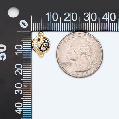 4pcs CZ Pave Gold Yin Yang Connector, Taoism Connector, Eight Diagrams Charm, Tai Chi Charm, Nepalese Charm, Yoga Jewelry (GB-2044)